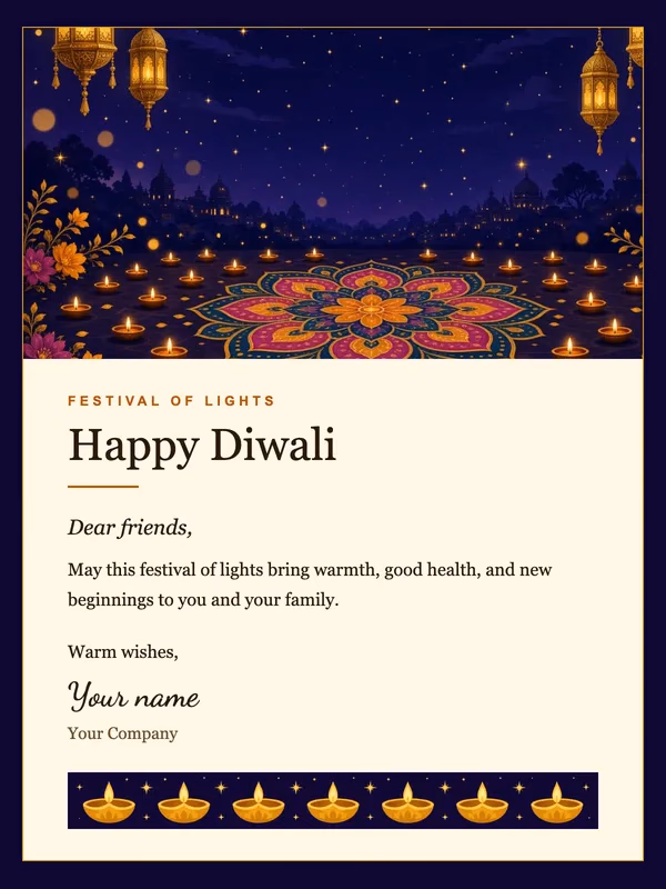 The Diwali Wish email template received on a phone