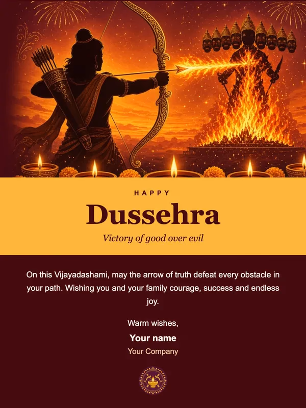 Preview of the Dussehra Wish 2026 email template
