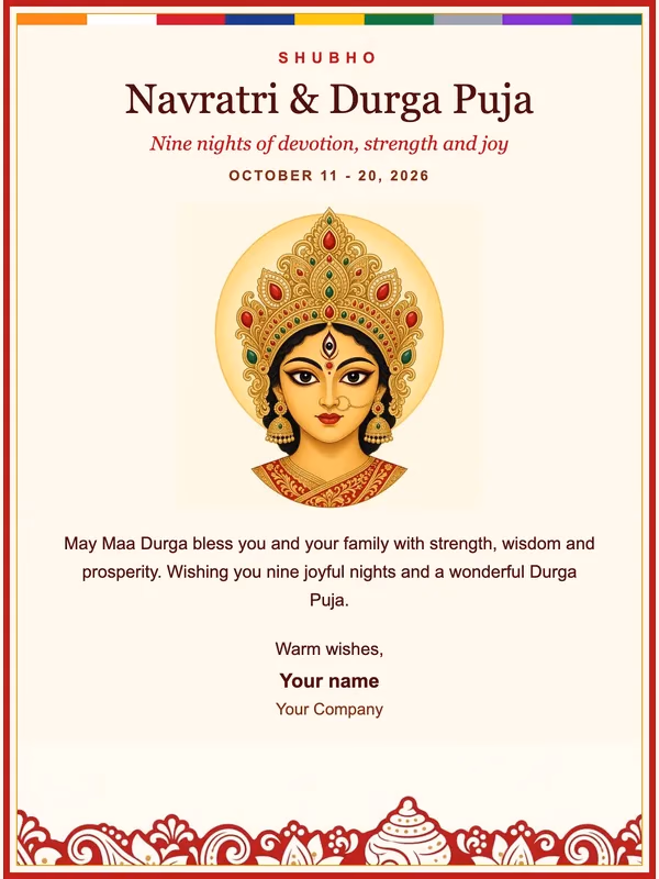 Preview of the Navratri and Durga Puja 2026 email template